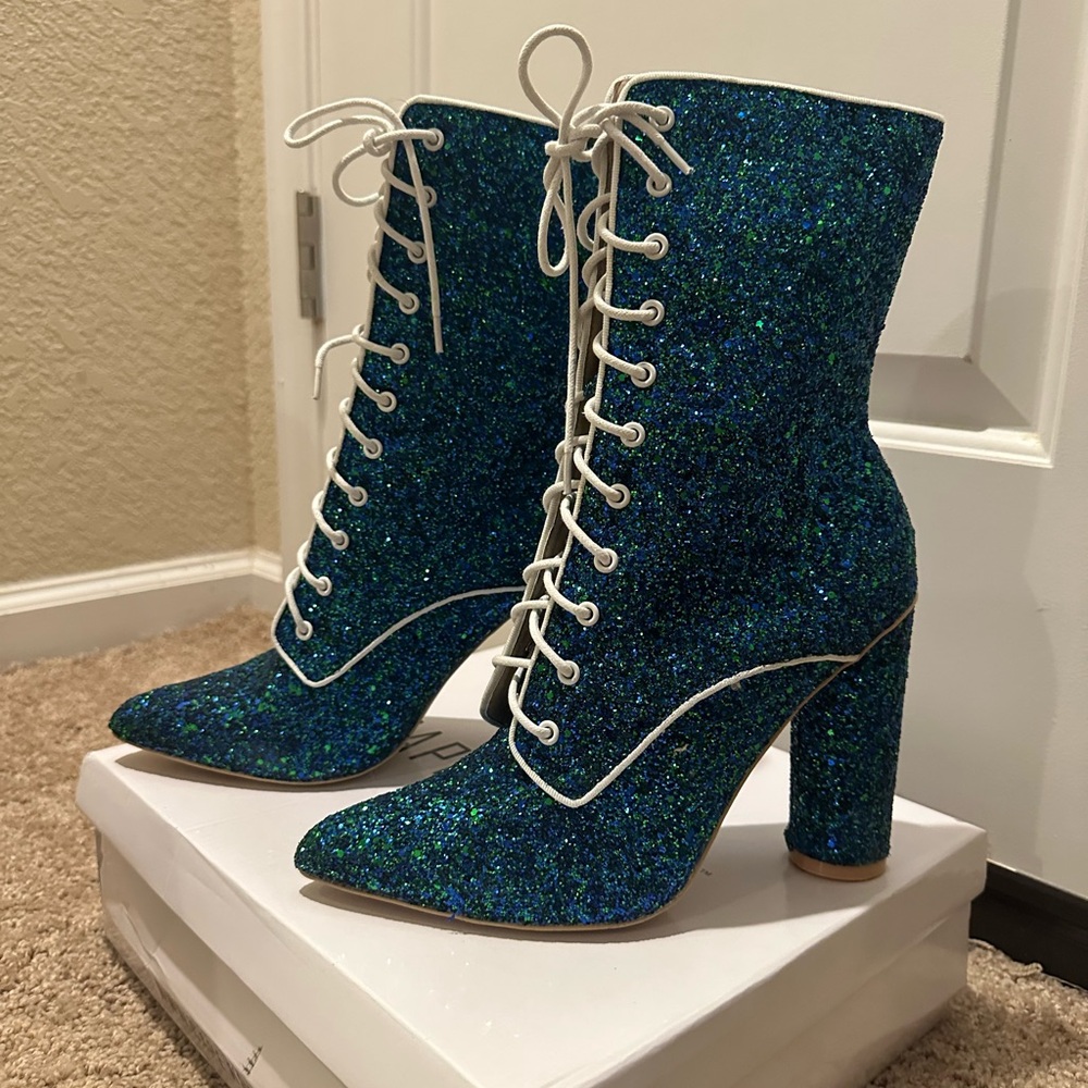 Cape Robbin lace up blue glitter boots